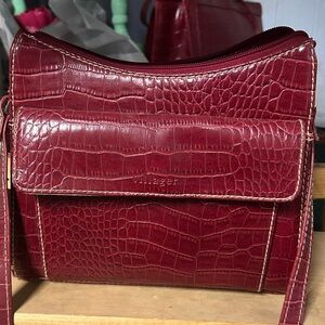 Villager Red Croc-Embossed Crossbody Bag